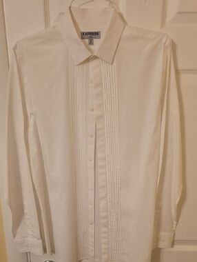 Express Men's White Pintuck-Front Dress Shirt
